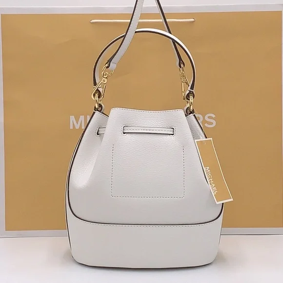 MICHAEL KORS  Reed Medium Pebbled Leather Bucket Bag Optic White NWT - Picture 3 of 16